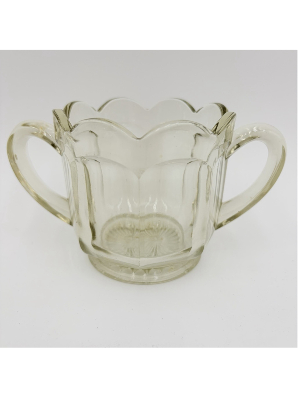 Vintage EAPG Clear Pressed Glass Sugar Bowl Spooner Sawtooth Rim 4.5"H